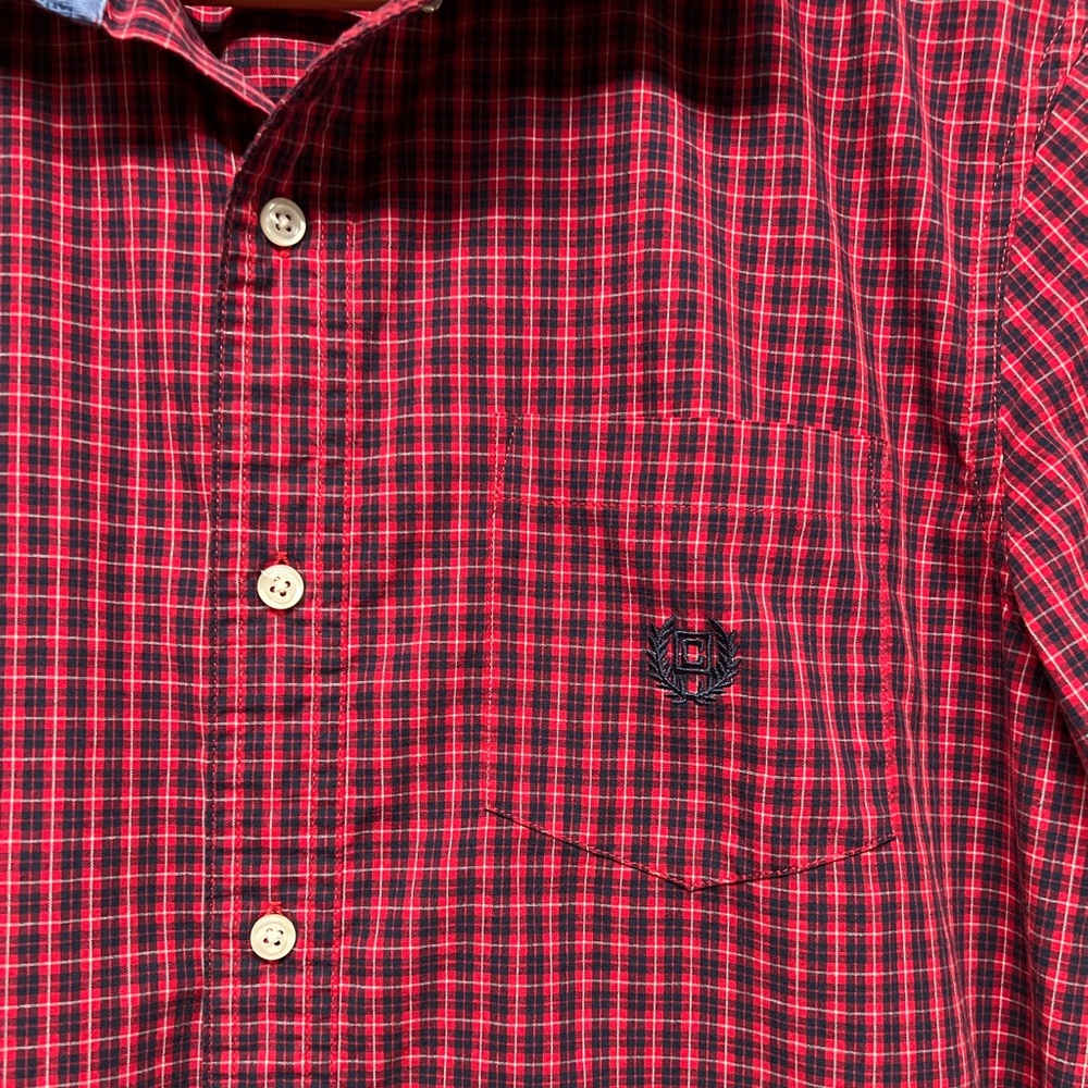 Chaps Easy Care Red, Blue and White Plaid Button Down Shirt - Size Medium - Picture 3 of 8
